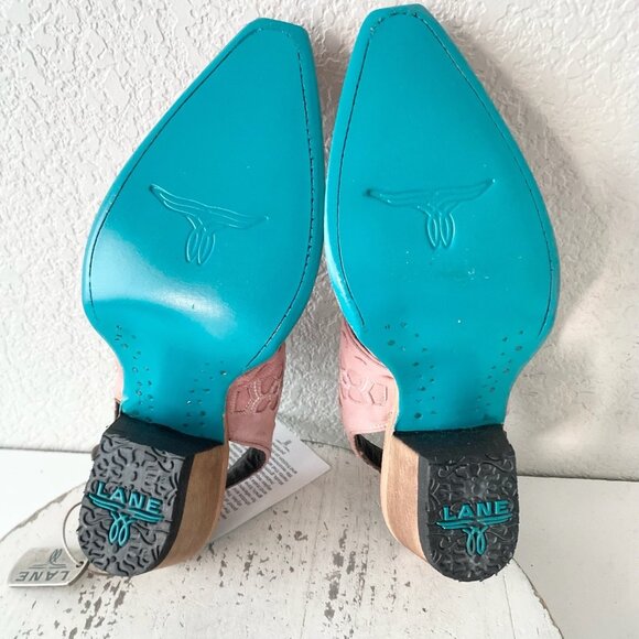 Lane Robin Mule Pink Cowboy Boots Womens 7.5 Cowgirl Western Leather Short Ankle - Picture 8 of 11